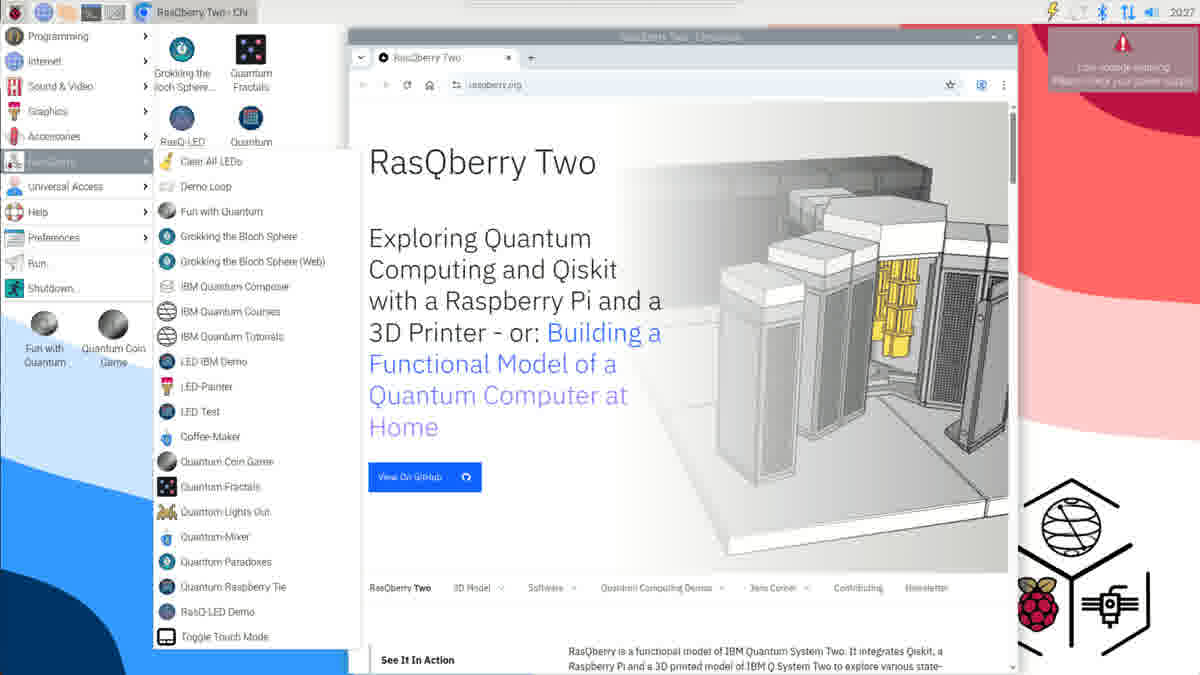 rasqberry.org website rendered on the RasQberry device